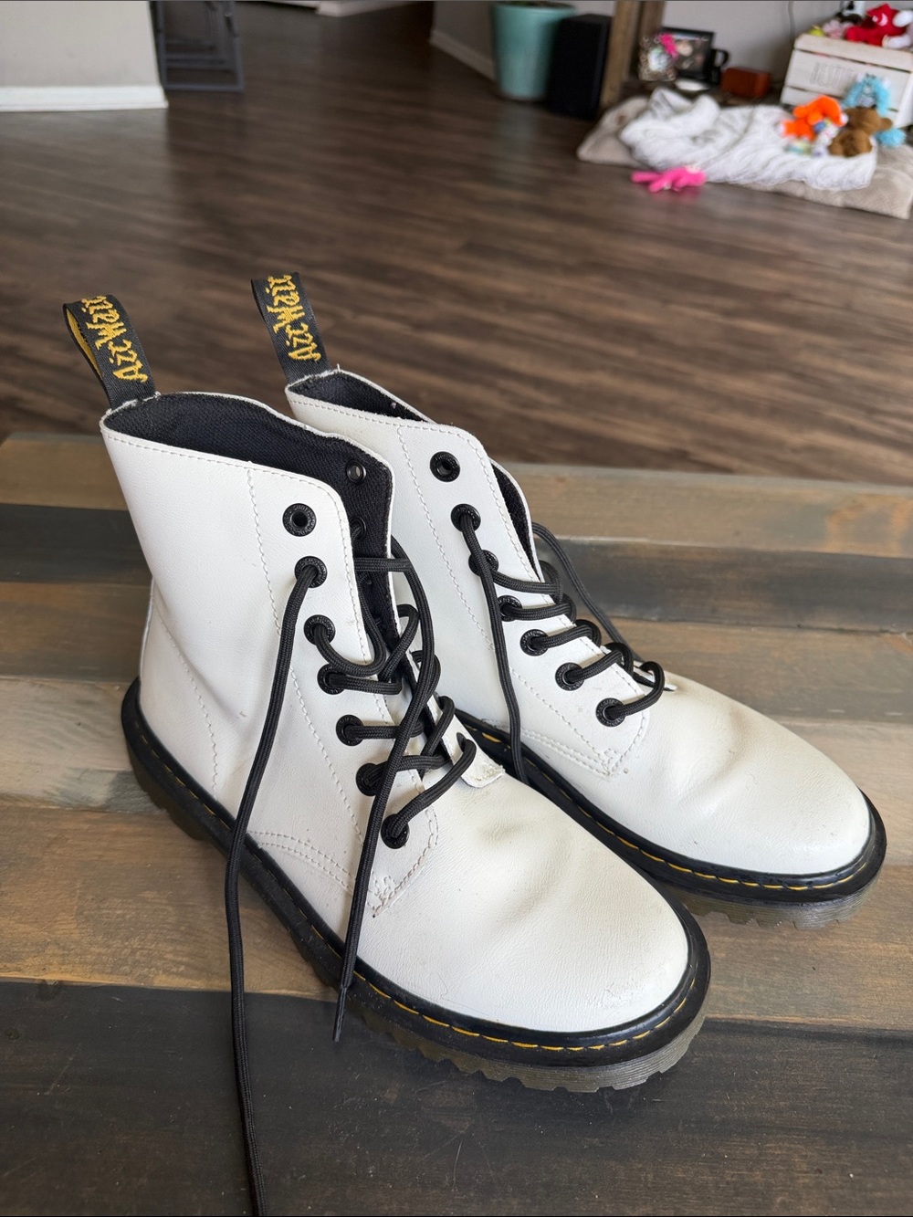 Dr. Martens White Leather 8-Eye Lace-Up Boots